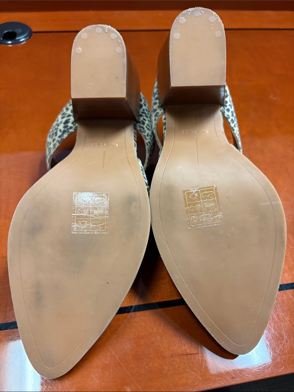 Dolce Vita Leopard Print Open-Side Block Heel Mules - Beige/Black - Picture 6 of 7